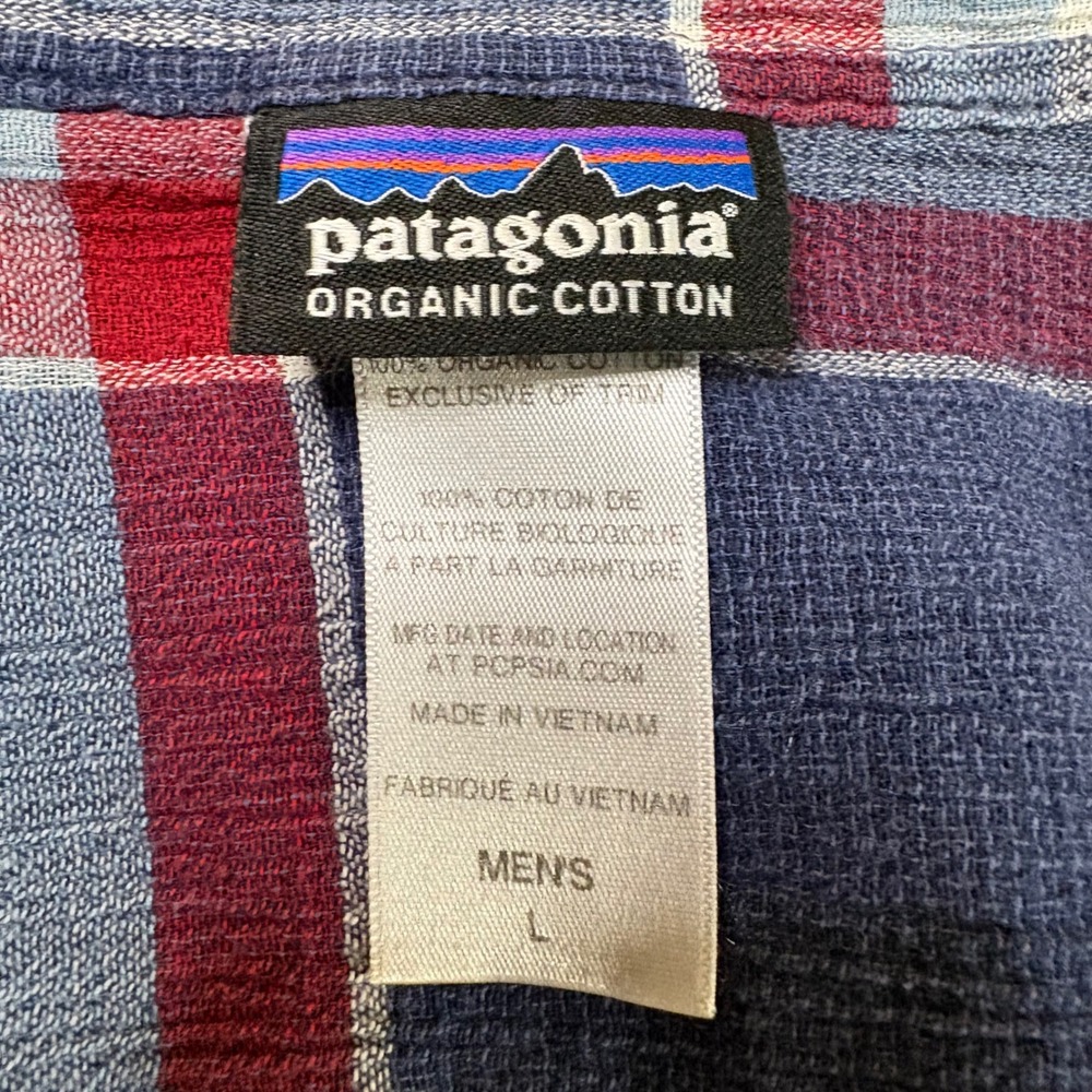 Patagonia Mens L Plaid Organic Cotton Short Sleeve Pucker Weave Button Down - Picture 2 of 7